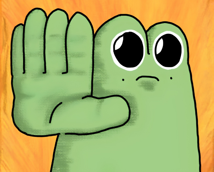 Glot holding up his hand to say stop